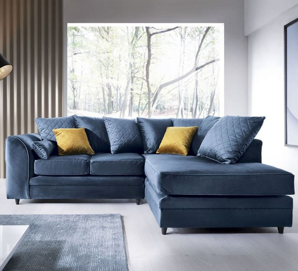 Bethan Velvet Corner Sofa - Right Arm Dark Blue