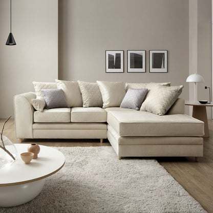 Bethan Velvet Corner Sofa - Right Arm Cream