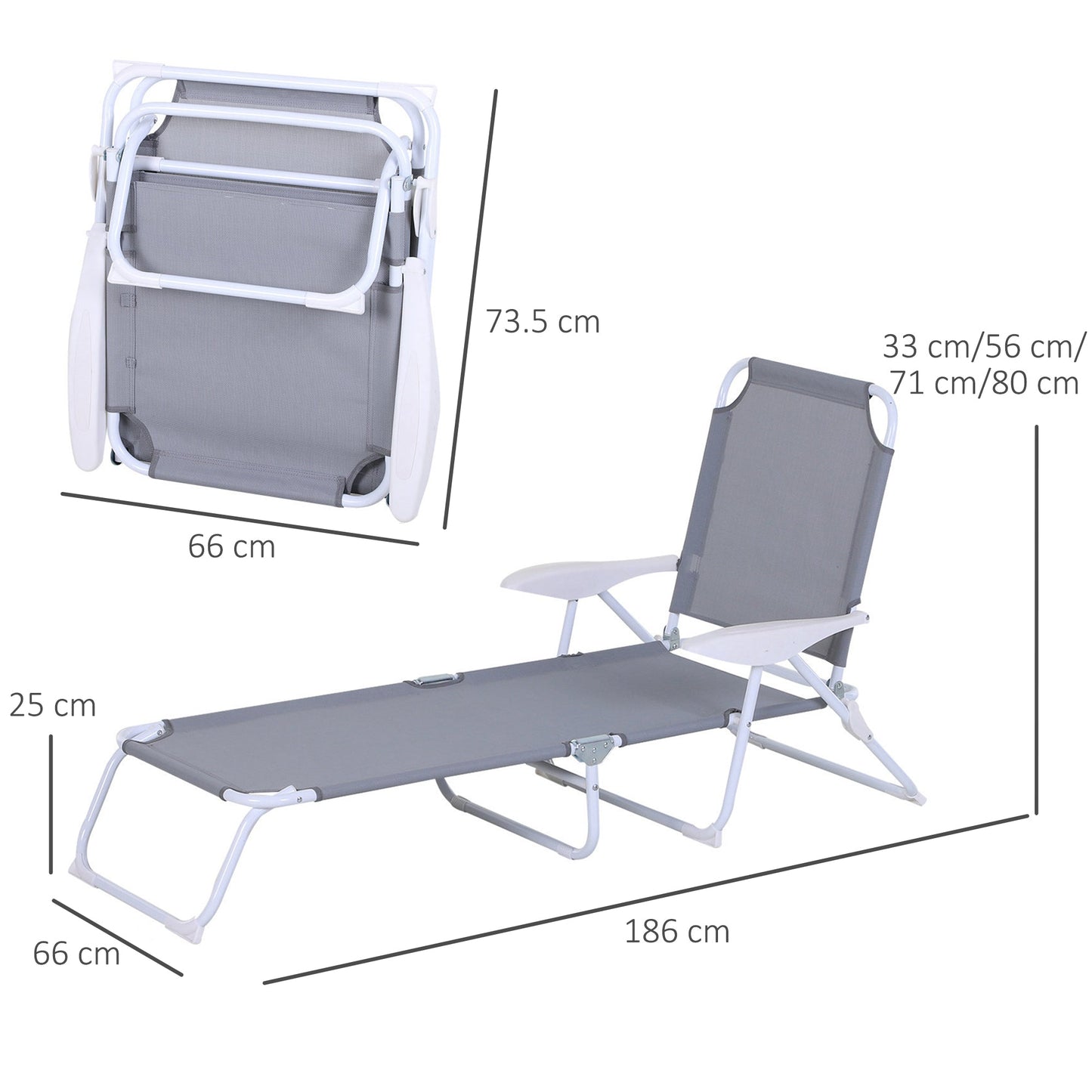 Outsunny Reclining Lounge Chair with 4-Level Adjustable Backrest Folding Sun Beach Lounger for Patio Garden Silver