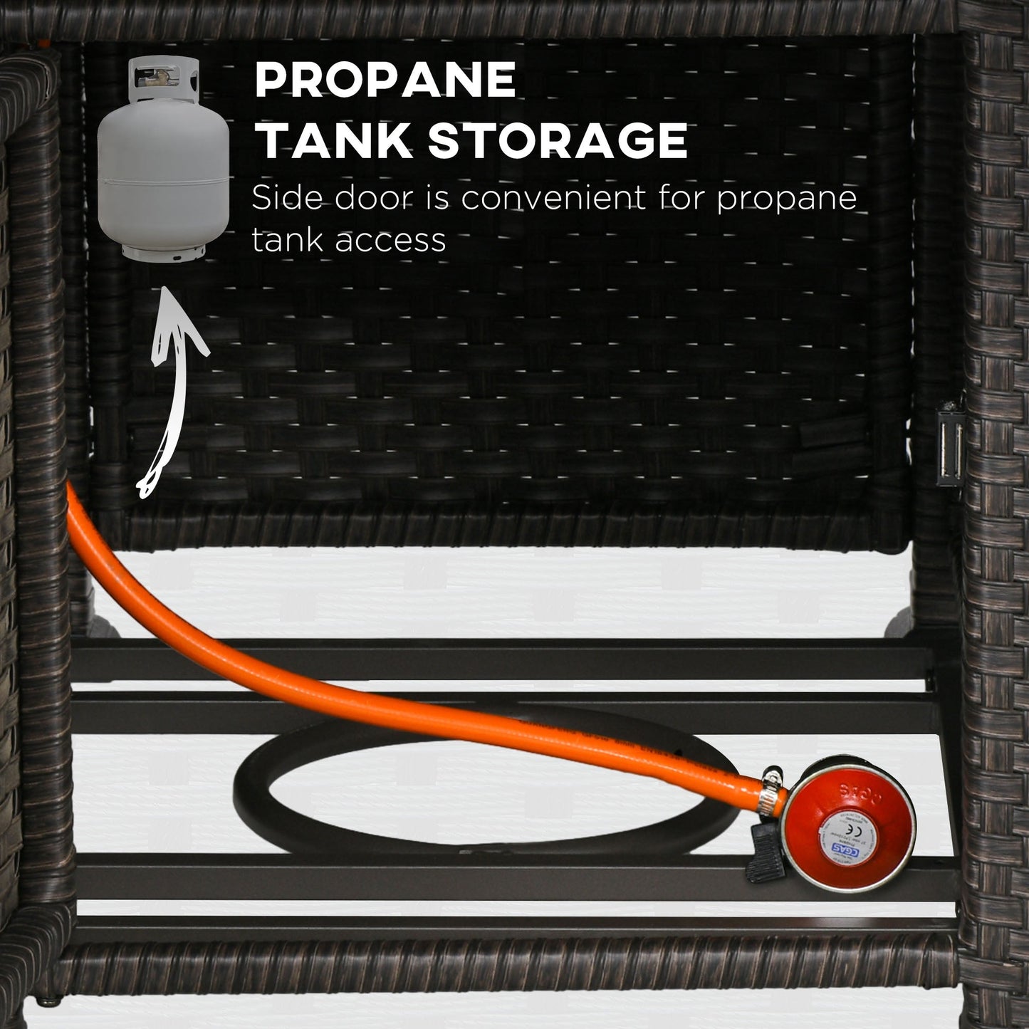 Outsunny 5-Piece Rattan Patio Furniture Set with Gas Fire Pit Table, Loveseat Sofa, Armchairs, Cushions, Pillows, Dark Brown