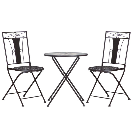 Outsunny 3-Piece Patio Bistro Set, Mosaic Table and 2 Armless Chairs with Foldable Design, Metal Frame for Garden, Poolside, Coffee