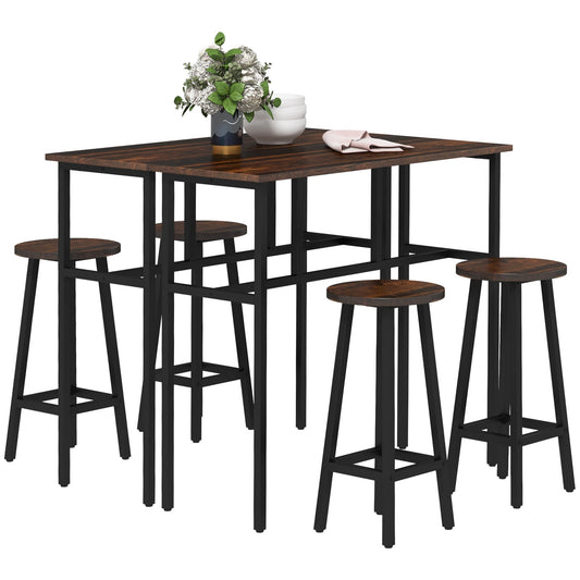 6-Piece Bar Table Set, 2 Breakfast Tables with 4 Stools, Counter Height Dining Tables & Chairs for Kitchen, Living Room, Rustic Brown