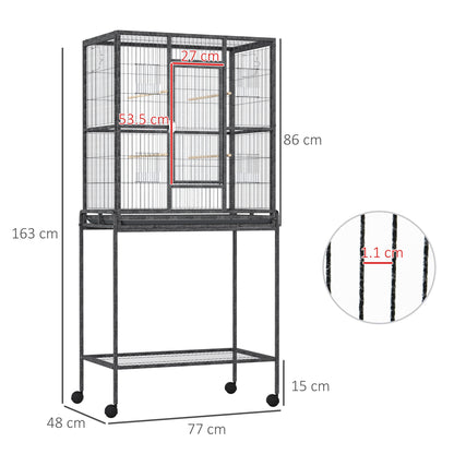 PawHut Large Bird Cage Budgie Cage with Stand, Storage Shelf, Wood Perch for Parrot Canary Parakeet Cockatiels, 81 x 48 x 162.5 cm