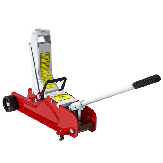 Podnośnik niskoprofilowy HOMCOM, hydrauliczny podnośnik podłogowy wyścigowy, zakres podnoszenia 8-38 cm, udźwig 2,5 tony, czerwony