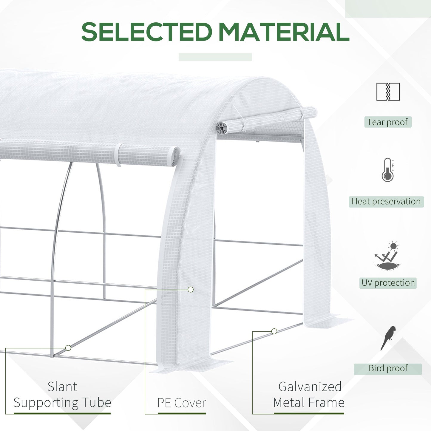 Outsunny دفيئة متعددة الأنفاق مقاس 6 × 3 × 2 م، خيمة للمشي في خيمة Pollytunnel بإطار فولاذي، وغطاء مقوى، وباب بسحاب و8 نوافذ للحديقة باللون الأبيض