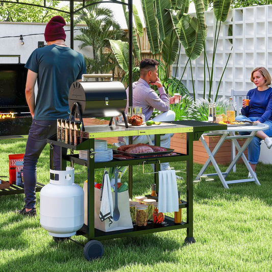 Outsunny Multi-Feature BBQ Grill Table, with Stainless Steel Top - Black