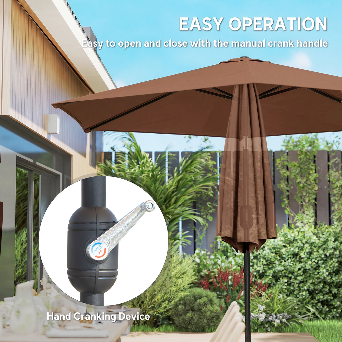 Outsunny 2.6 m Garden Parasol Umbrella with Aluminium Pole, Outdoor Patio Umbrella with Tilt and Crank, Vent, Coffee