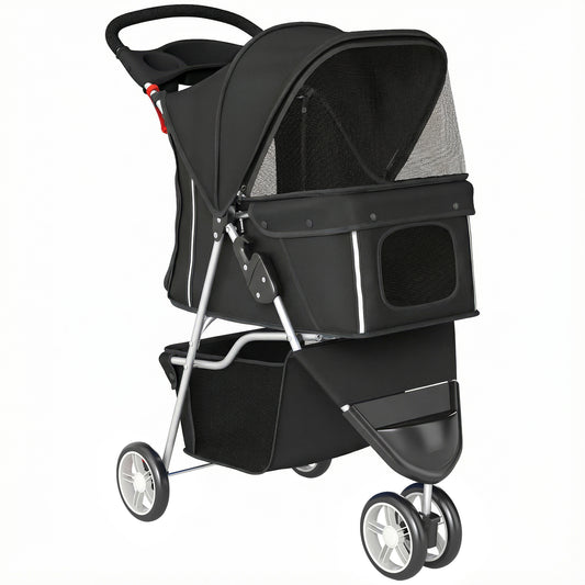 PawHut 3 Wheel Pet Stroller for Small and Miniature Dogs, Black