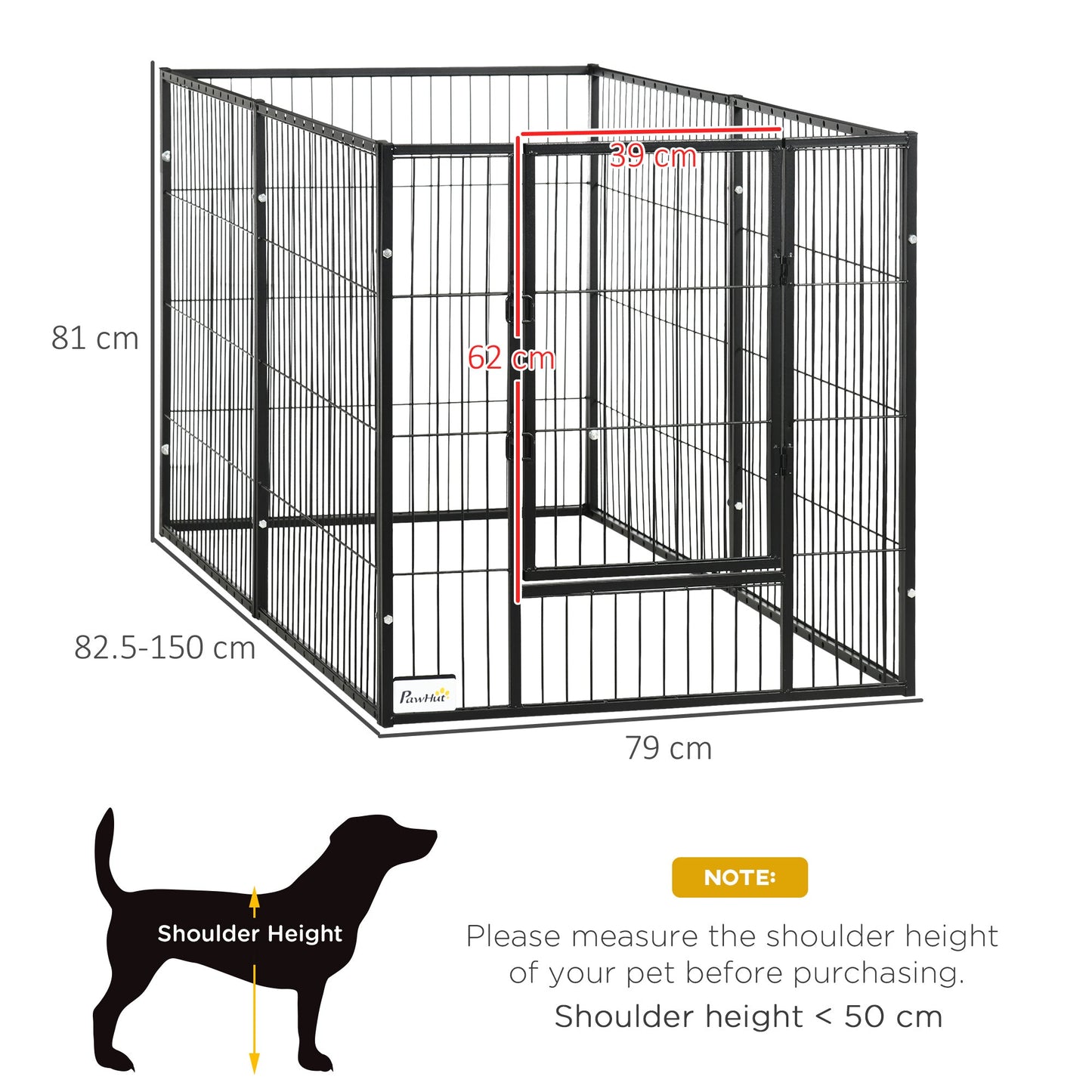 PawHut 82.5-150 x 81cm Heavy Duty Pet Playpen, 6 Panel Exercise Pen for Dogs, with Adjustable Length, for Indoors and Outdoors, Small and Medium Dogs