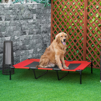 PawHut Raised Dog Bed Cooling Elevated Pet Cot with Breathable Mesh for Indoor Outdoor Use Red, X Large, 122 x 92 x 23cm