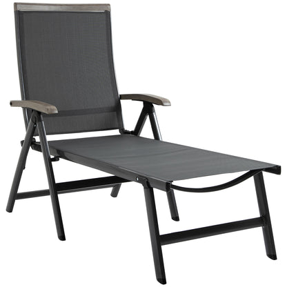 Outsunny Outdoor składany leżak, 5-pozycyjny regulowany leżak z aluminiową ramą na patio, basen i do ogrodu, szary