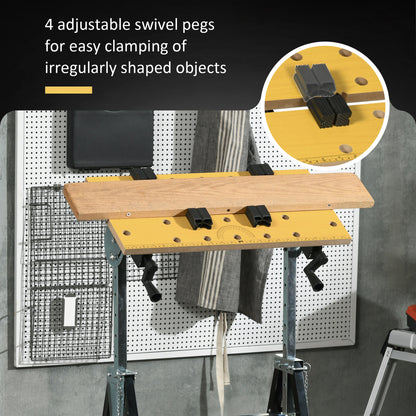 HOMCOM Portable Folding Workbench with Adjustable Height & Angle, Work Bench with 4 Adjustable Clamping Pegs, Beige