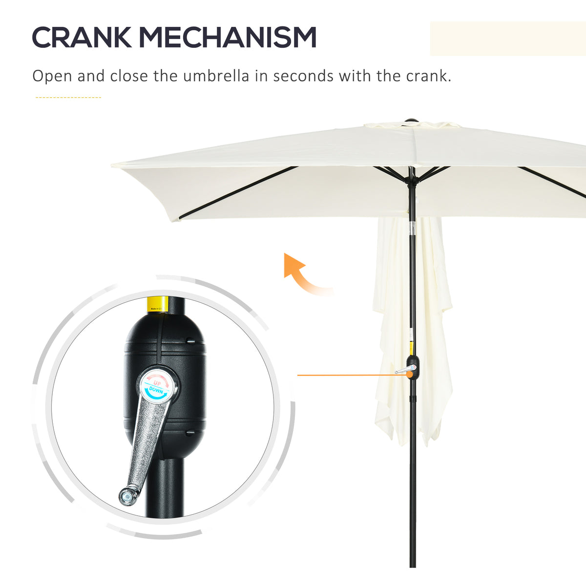 Outsunny 3x2m Garden Parasol Umbrella with Aluminium Pole, Tilt and Crank, Rectangular Outdoor Table Parasol Sun Shade for Patio, Cream White