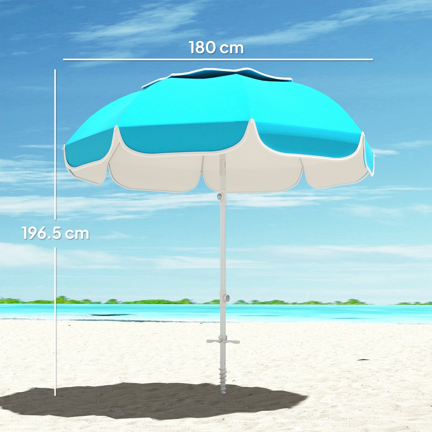 Outsunny Beach Umbrella Portable with Sand Anchor, Carry Bag, Adjustable Height & Tilt, UPF50+ UV Protection, Blue