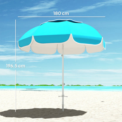 Outsunny Beach Umbrella Portable with Sand Anchor, Carry Bag, Adjustable Height & Tilt, UPF50+ UV Protection, Blue