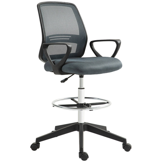 Vinsetto 102.5-126cm Draughtsman Office Chair, with Footrest - Grey