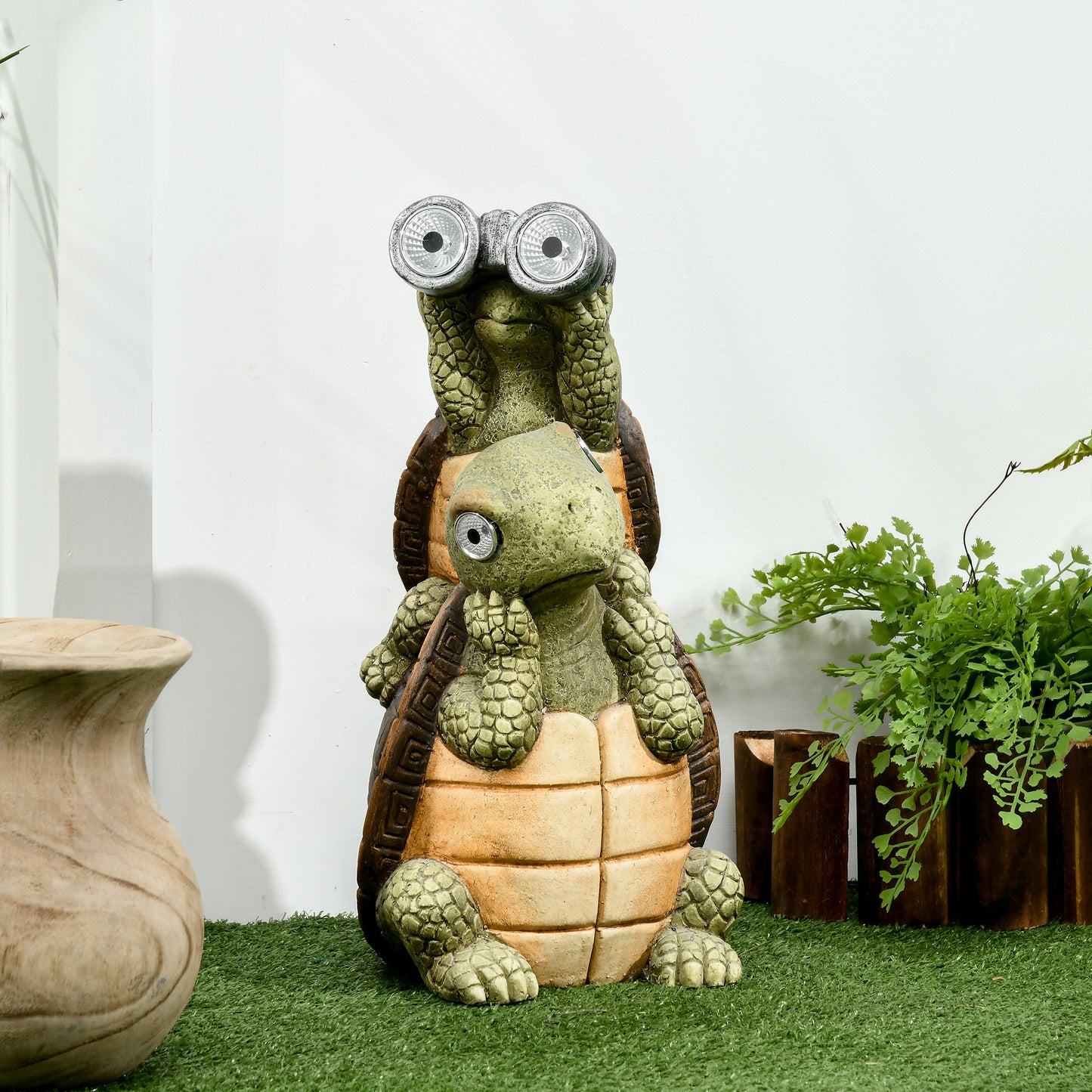 Outsunny Vivid 2 Tortoises Garden√Ç Statue with Solar LED Light, Outdoor Ornament Art Sculpture Home Decoration for Porch, Deck, Grass