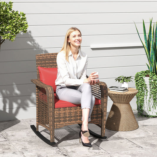 Fotel bujany Outsunny Rattan - czerwony