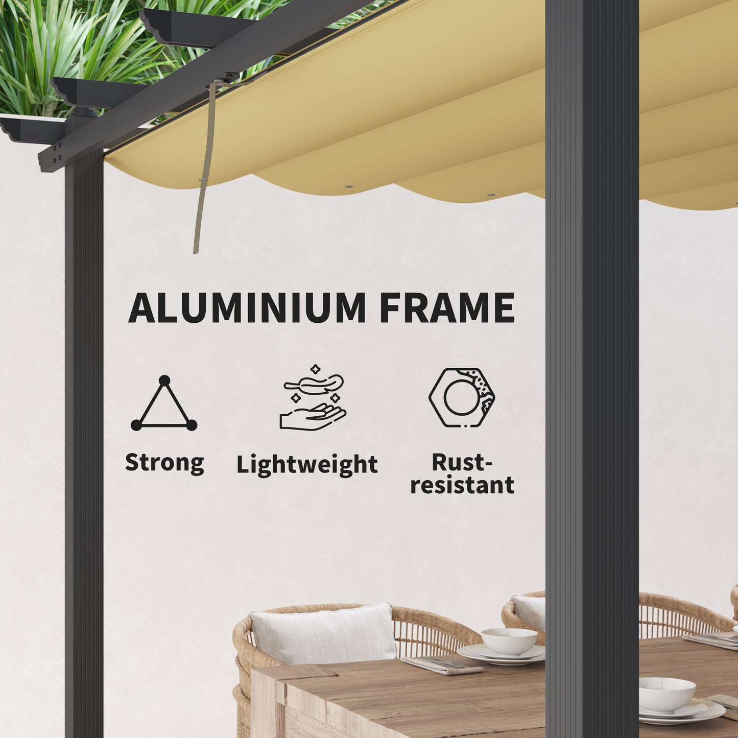 Pergola aluminiowa Outsunny 3 x 3 m z rozsuwanym dachem w kolorze khaki