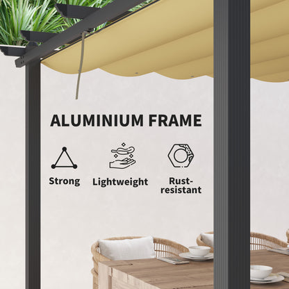 Pergola aluminiowa Outsunny 3 x 3 m z rozsuwanym dachem w kolorze khaki