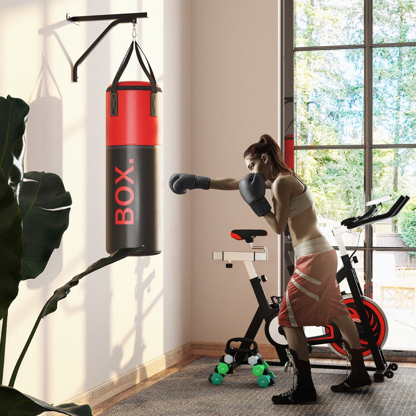 SPORTNOW Unfilled Punching Bag Set with Boxing Bag Bracket, Boxing Gloves, Hand Wraps and 360  Swivel Hook