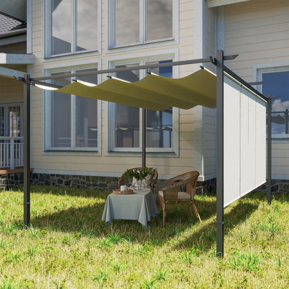 Outsunny 3 x 4m Metalowa pergola z chowanym dachem i roletą, montowana na ścianie lub wolnostojąca ogrodowa altana z baldachimem, UPF30+ zewnętrzna osłona przeciwsłoneczna, beżowa
