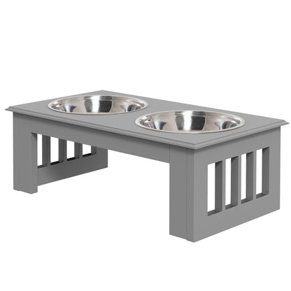 PawHut Raised Dog Feeding Bowls with Stand, Stainless Steel for Extra Small and Small Dog, 44L x 24W x 15H cm - Grey