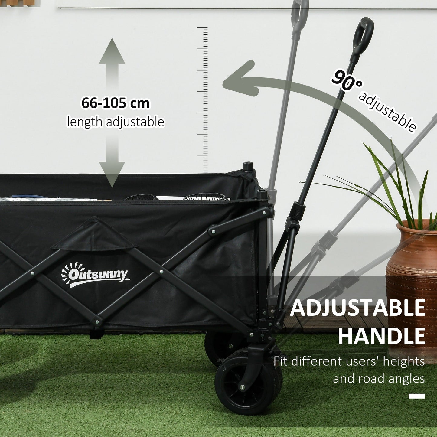 Outsunny Folding Garden Trolley, Outdoor Wagon Cart with Carry Bag, for Beach, Camping, Festival, 120KG Capacity, Black