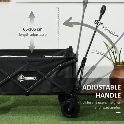 Outsunny Folding Garden Trolley, Outdoor Wagon Cart with Carry Bag, for Beach, Camping, Festival, 120KG Capacity, Black