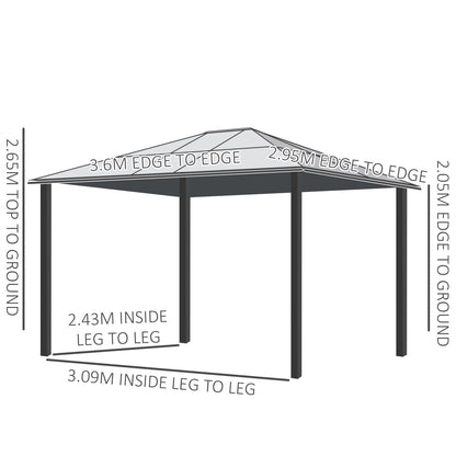 Outsunny 3 x 3.6(m) Hardtop Gazebo Canopy with Polycarbonate Roof and Aluminium Frame, Garden Pavilion with Mosquito Netting and Curtains, Brown