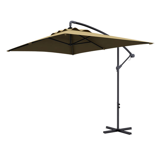 3x2m Cantilever Banana Parasol With Cross Base With Crank Handle and 6 Ribs, Rectangular Patio Umbrella For Outdoor Pool, Garden - Brown