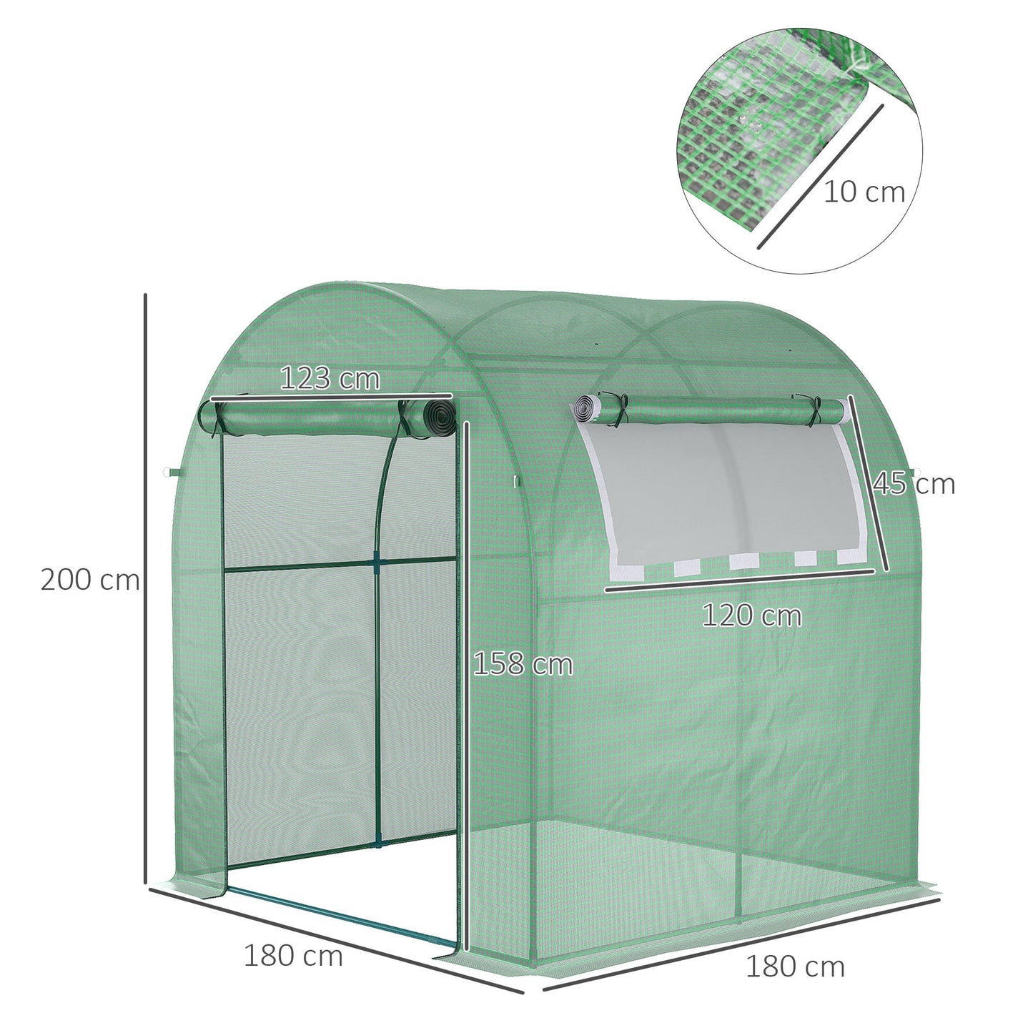 دفيئة Outsunny Walk in Polytunnel، دفيئة للحديقة مع نافذة وباب قابلين للطي، 1.8 × 1.8 × 2 متر، أخضر