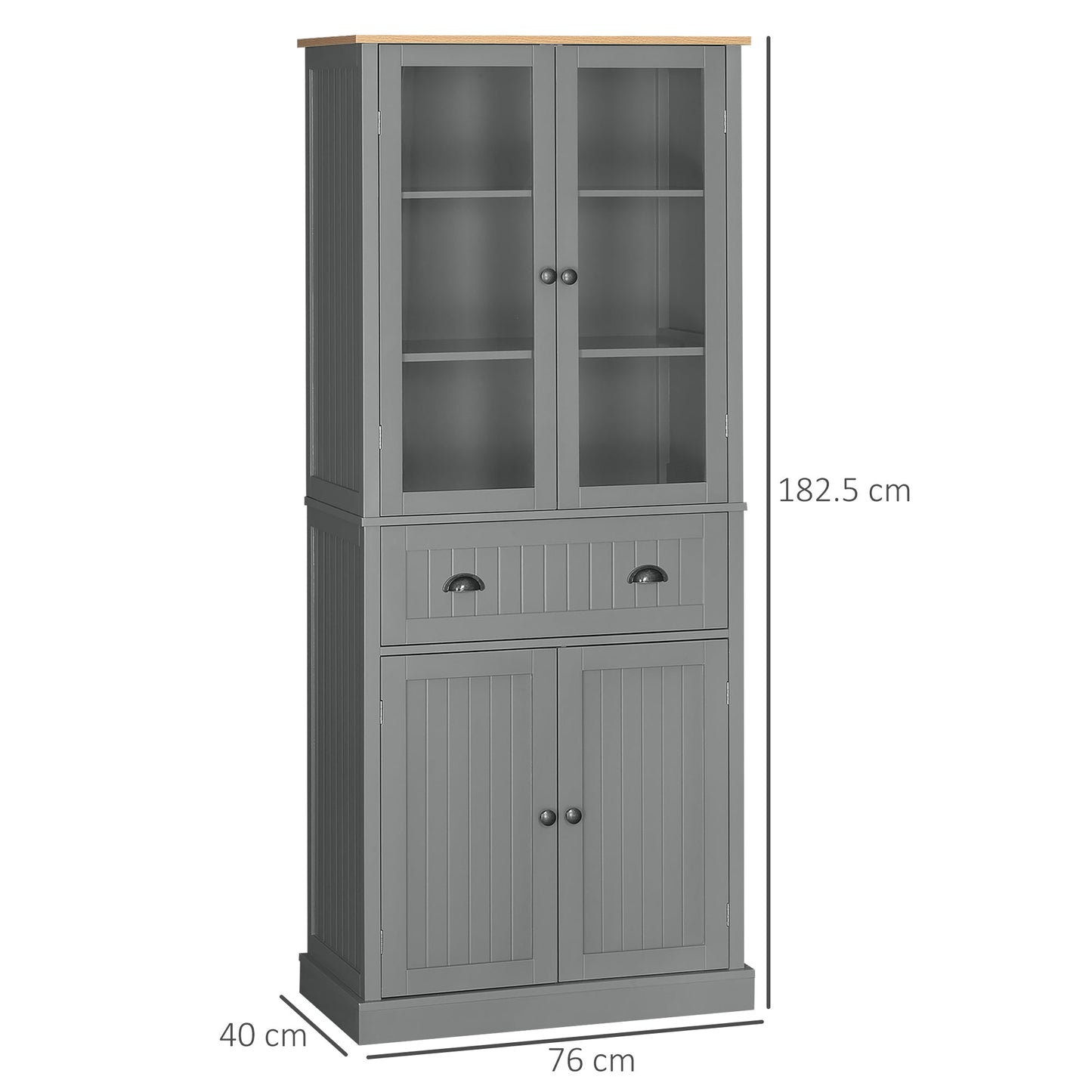 HOMCOM 180cm Tall Kitchen Pantry Cupboard, Freestanding Storage Cabinet with 5 Tier, Adjustable Shelves, Drawer, Grey
