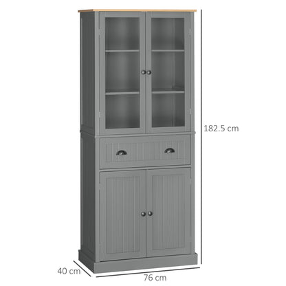 HOMCOM 180cm Tall Kitchen Pantry Cupboard, Freestanding Storage Cabinet with 5 Tier, Adjustable Shelves, Drawer, Grey