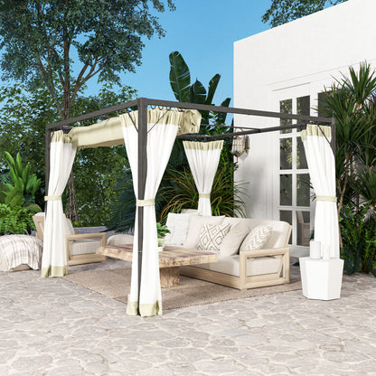 Pergola aluminiowa Outsunny 3 x 3 m z rozsuwanym dachem w kolorze khaki