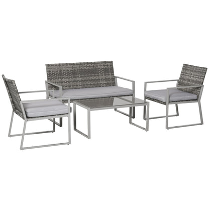 Zestaw mebli ogrodowych Outsunny 4PC z rattanu 2 pojedyncze sofy, fotele, 1 ławka z poduszkami i stolik kawowy Patio Backyard Wicker Weave