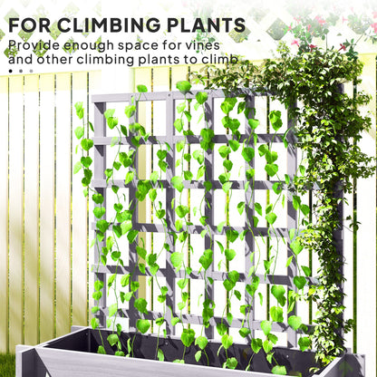 Outsunny 3 Tier Garden Planters with Trellis for Vine Climbing, Wooden Raised Beds, 95x95x110cm, Grey