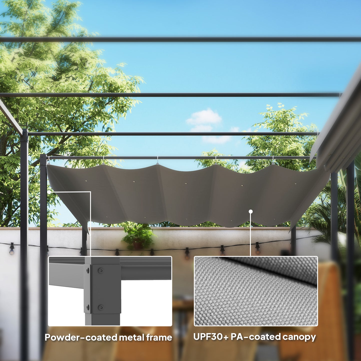 Outsunny 3 x 3(m) Pergola ogrodowa z rozsuwanym dachem i magnetycznym mocowaniem, zestaw pergoli zewnętrznej z baldachimem przeciwsłonecznym, UPF30+, szary