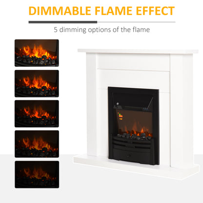 HOMCOM 40" Electric Firplace Suites & Mantelpiece w/LED Flames Remote Marble Stone Modern Curved Surround Intelligent Safe Adjustable Thermal 1000W/2000W