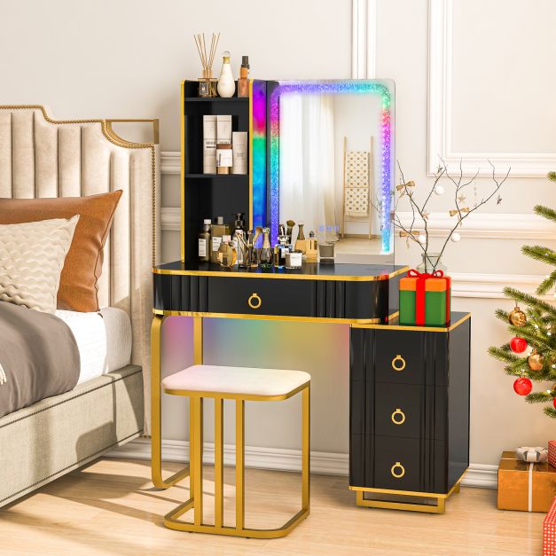 RGB LED Vanity Set with Mirror and Lights-Black
