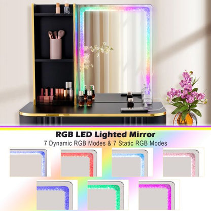 RGB LED Vanity Set with Mirror and Lights-Black