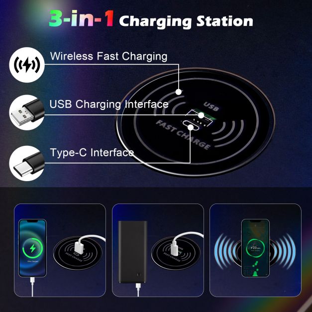 RGB LED Vanity Set with Mirror and Lights-Black