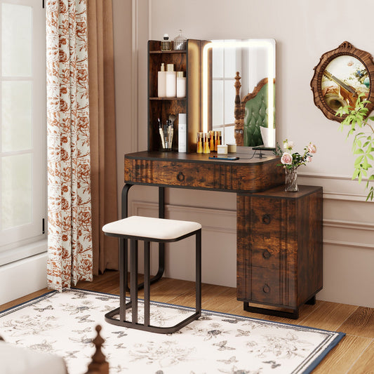 RGB LED Vanity Set with Mirror and Lights-Rustic Brown