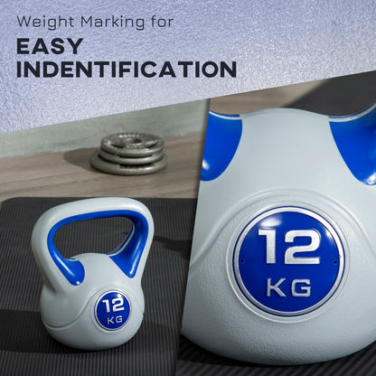 SPORTNOW Kettlebell, 12kg Kettle Bells with Handle for Home Gym Weight Lifting and Strength Training, Dark Blue and Grey