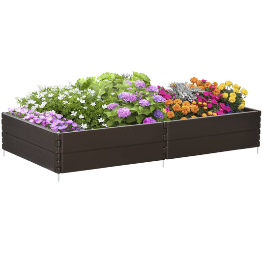 مجموعة سرير Outsunny Raise Garden Bed Kit، 6 ألواح يمكنك صنعها بنفسك صندوق زراعي فوق الأرض للزهور/الأعشاب/الخضروات في الفناء الخلفي للحديقة الخارجية مع سهولة التجميع، بني