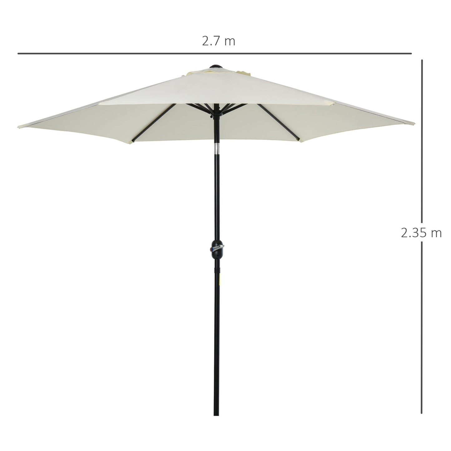 2.7 m Patio Umbrella Sun Shade Tilt Crank Garden Aluminium Frame-Cream White - Outsunny