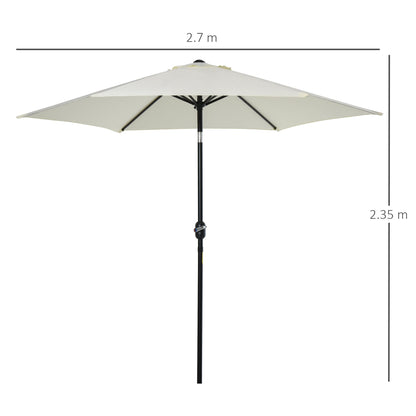 2.7 m Patio Umbrella Sun Shade Tilt Crank Garden Aluminium Frame-Cream White - Outsunny