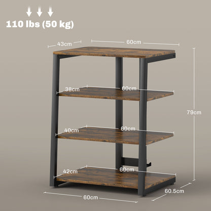 HOMCOM HiFi Stand, with Four Storage Shelves - Rustic Brown