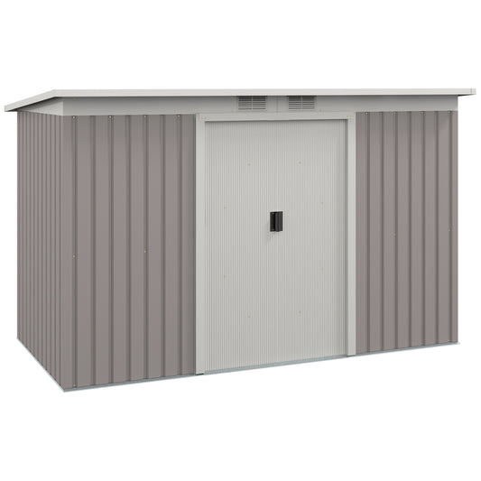 Outsunny Corrugated Garden Metal Storage Shed Outdoor Equipment Tool Box z zestawem drzwi wentylacyjnych 9x 4FT jasnoszary