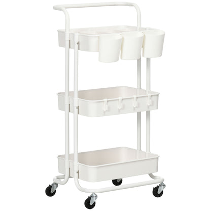 Wózek domowy HOMCOM Three-Tier Home Trolley z uchwytem i kółkami - biały